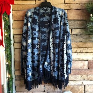 Lucky Brand blue fringe open cardigan sweater NWT Women M & XL